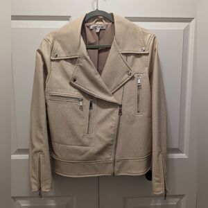 Cream/Ivory Faux Leather Bomber Jacket